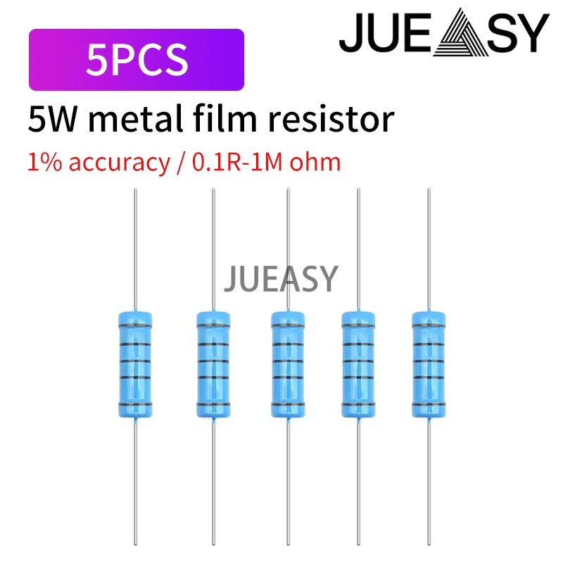

5PCS 5W 1% Metal Film Resistor 0.1R~1M 0.47R 10R 100R 220R 330R 1R 2R 1K 1.5K 2.2K 3.3K 3.9K 4.7K 10K 22K 47K 100K 470K 1M ohm