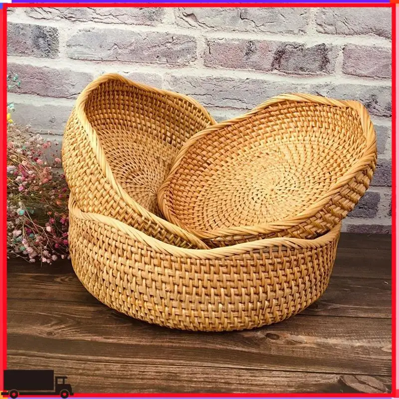 

Rattan Round Fruit Baskets Woven Serving Basket Bowls Wicker Storage Baskets Bowls For Kitchen Set Of 3