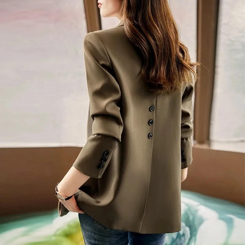 

2023 New Spring Korean Women Blazers Jacket Slim Retro Solid Color Chic Blaze Office Lady Notched Collar Single Button Suit Coat