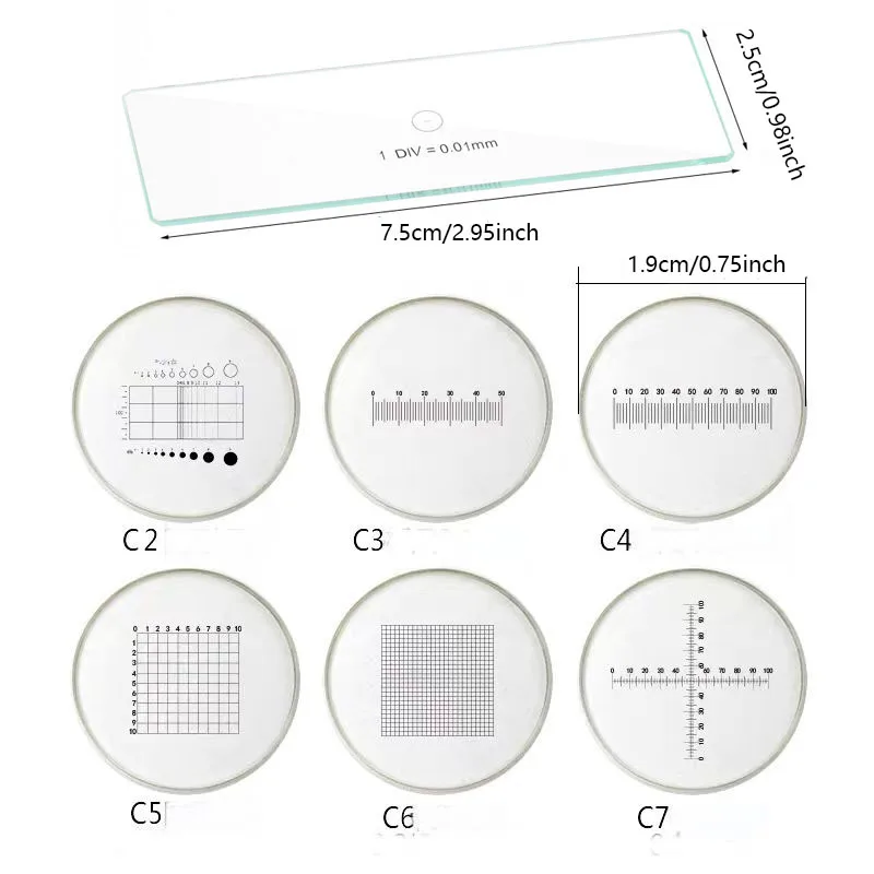 1PC C1-7 Optical Glass Microscope Calibration Slide Eyepiece Reticle Ruler Microscope Stage Micrometer for Eyepieces Measurement