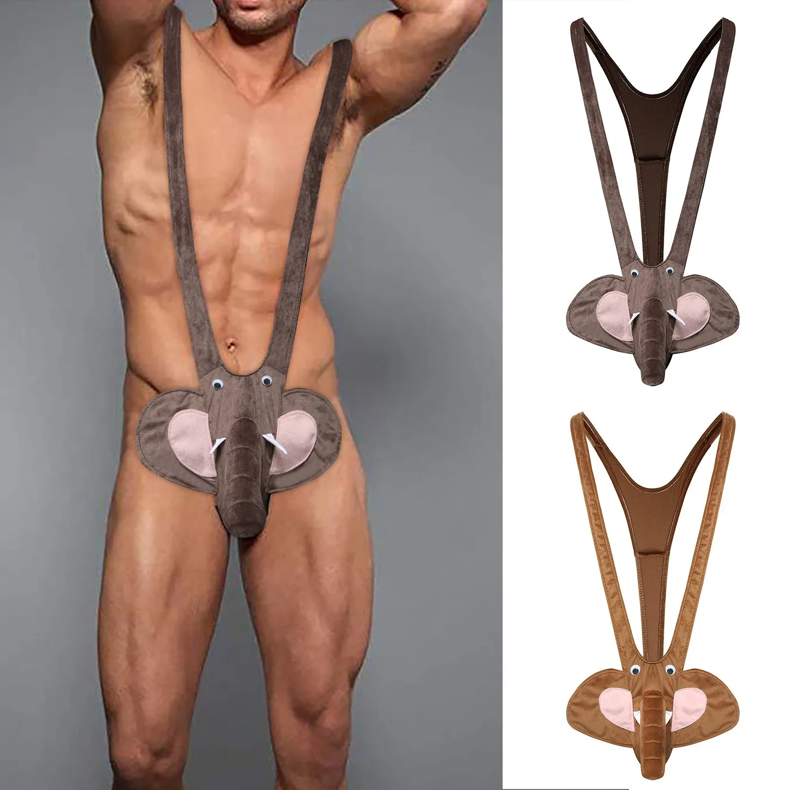Sexy Elephant Thongs Underwear Men Deep V-Shaped Bodysuit Man One-Piece Body Suits T-Back Cuecas Hot Erotic Costume Underpants