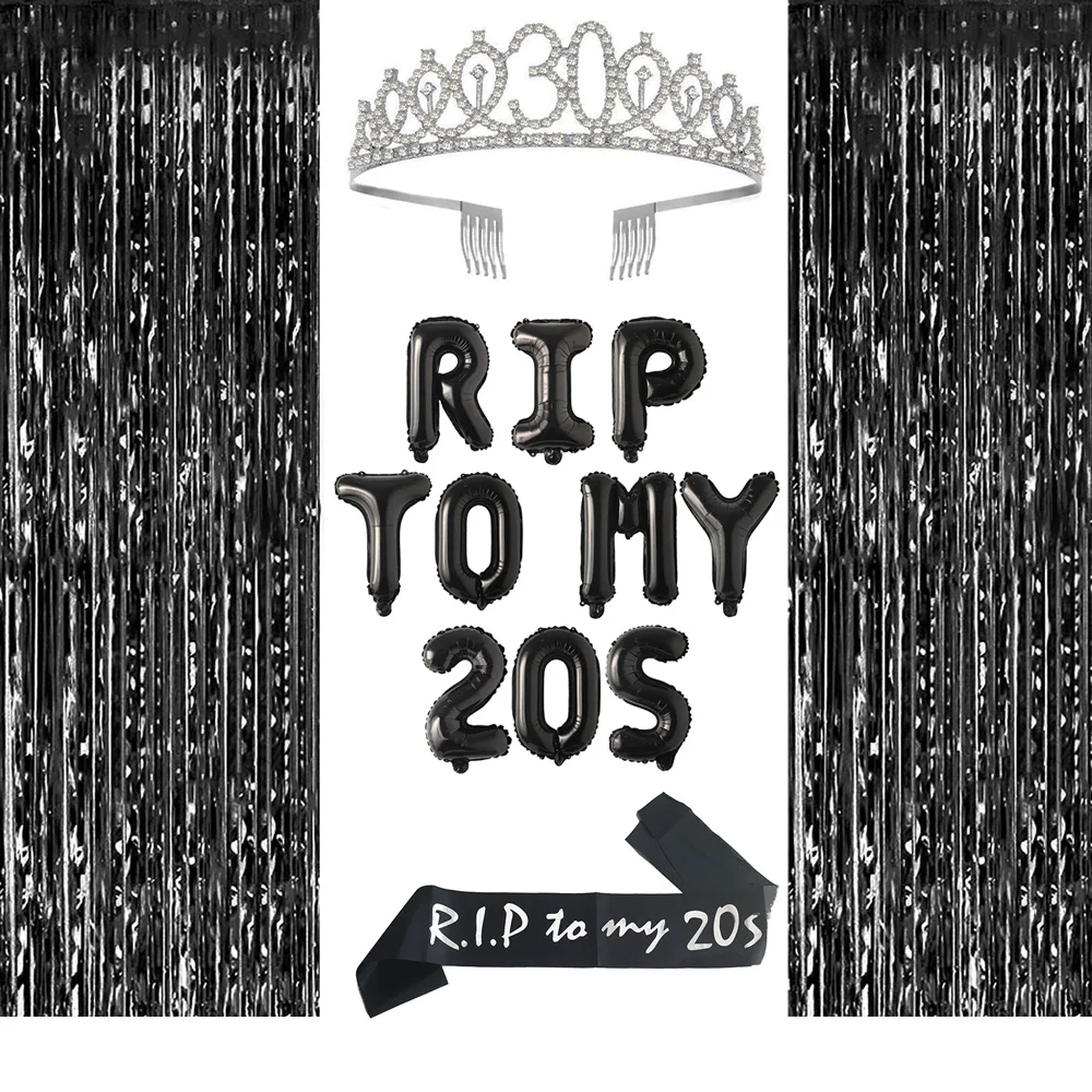 Girl Rip 20s Birthday Sash Decorations for Women Youth 30th Birthday Decoration Black and White RIP to My 20S