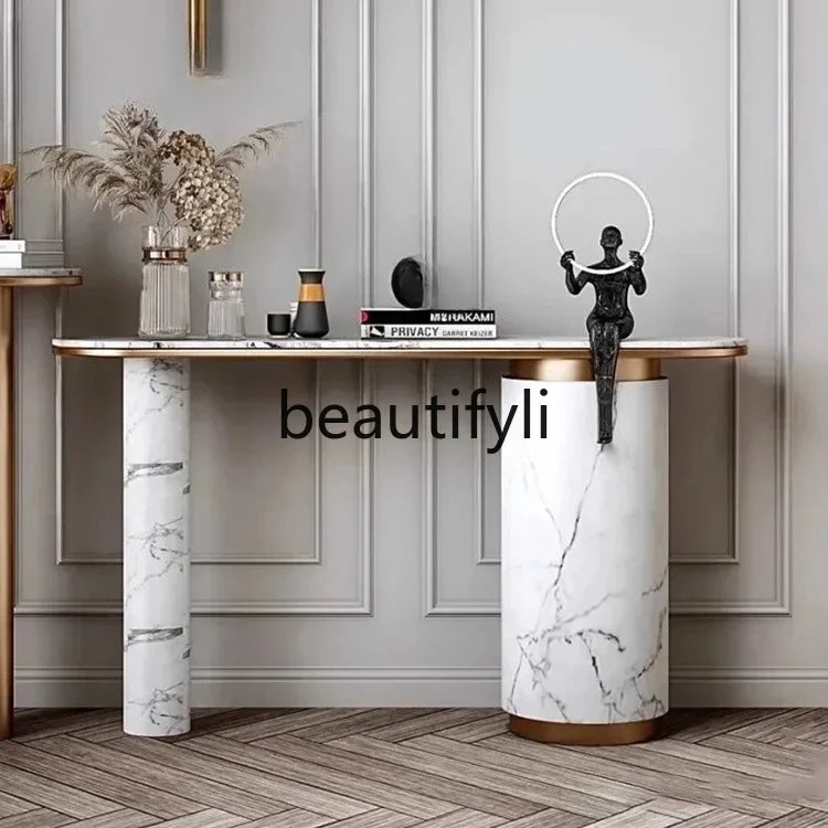 

xzzLight luxury entrance table Minimalist Italian marble entrance table Entry aisle against the wall Corridor plan