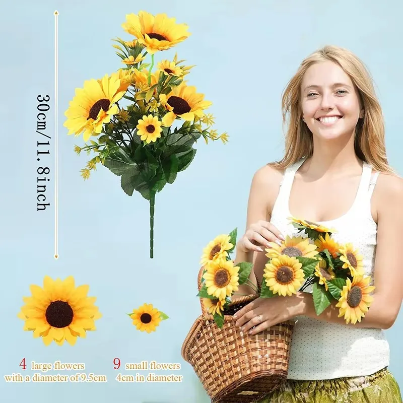 Künstliche Sonnenblumen, Sträucher, Kunstblumenstrauß für Garten, Zuhause, Hochzeit, Café, Laden, Partydekoration – Detail 2