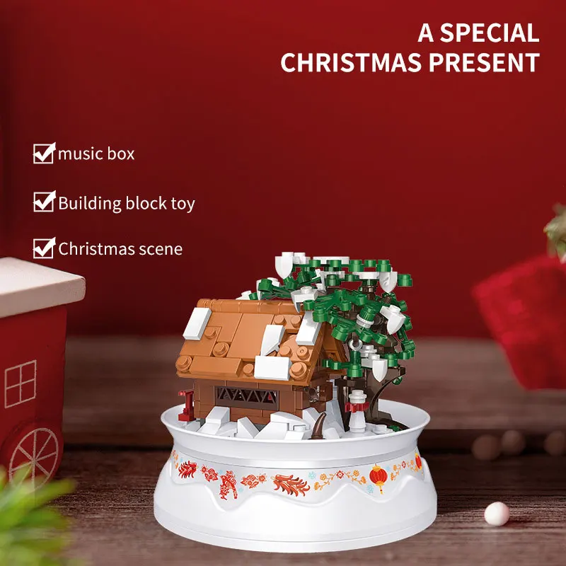 مدينة عيد الميلاد عيد الميلاد صندوق تشغيل الموسيقى العمارة اللبنات منزل مع أضواء الشكل الطوب لعب للأطفال هدايا عيد الميلاد