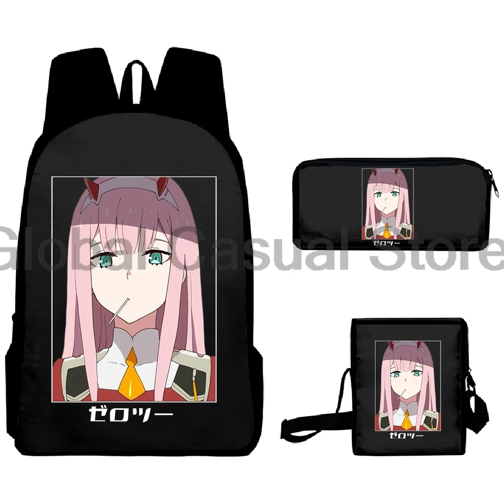 Darling In The Franxx Anime Zero Two Backpack 3 Piece Set Rucksack Shoulder Bag Women Men Daypack Travel Bag Harajuku Bags