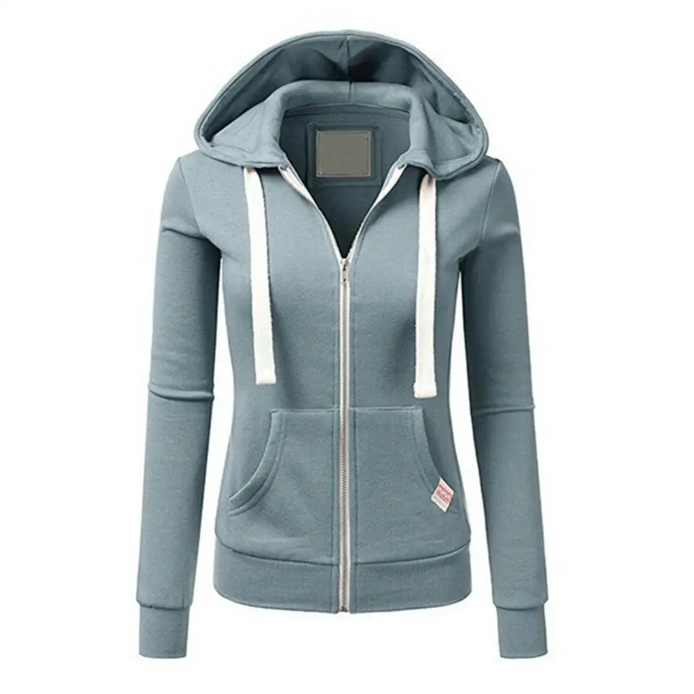 

Casual Women Autumn Solid Color Long Sleeve Hoodie Pockets Zipper Sports Outwear Coat Hoodies Women Pocket Coat Sweatshirts