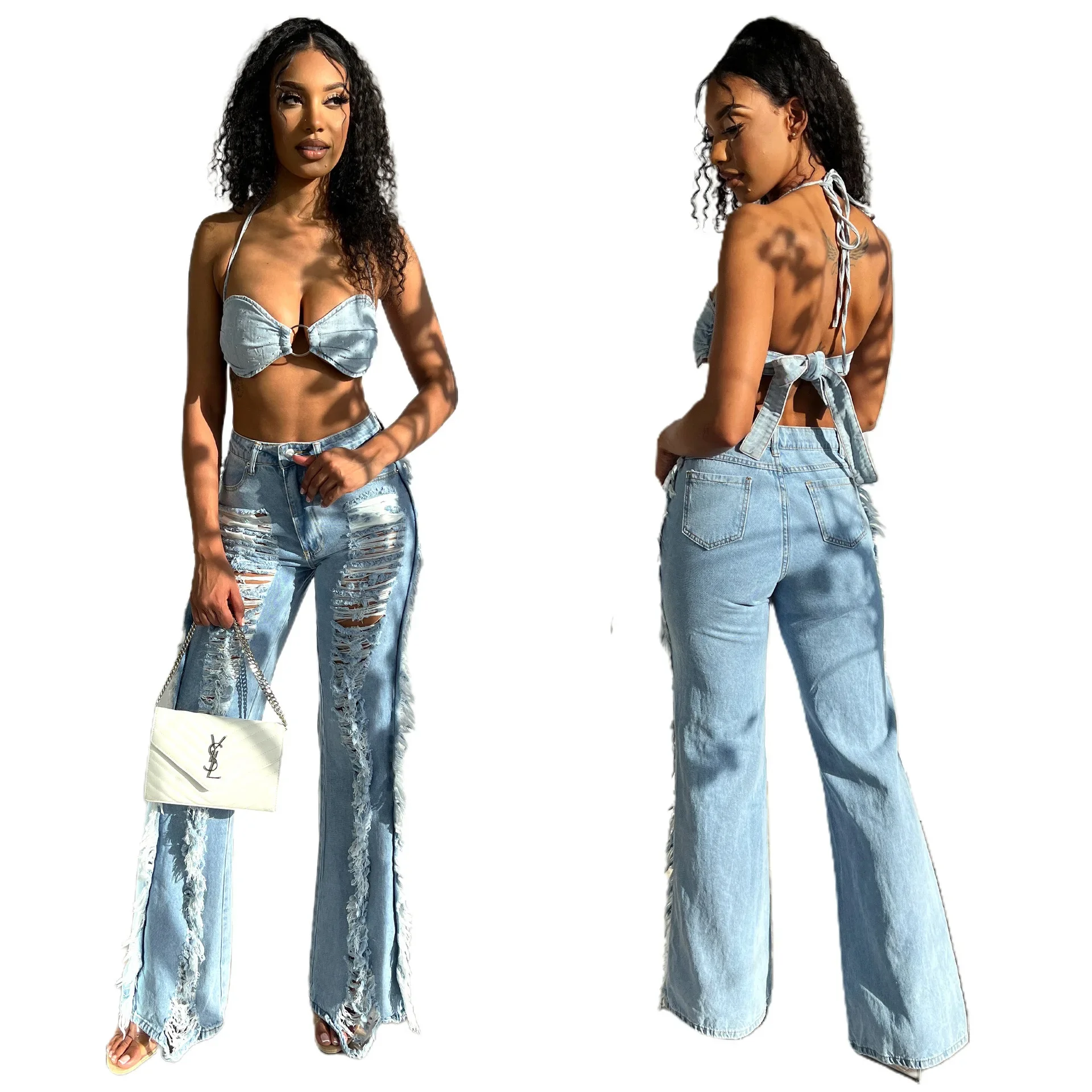 

Wide Leg Denim Hole Pants Women Jeans Distressed Ripped Full Length Jean Loose High Waist Washed Zipper Fly 2025 Streetwear