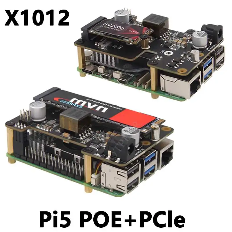 Raspberry Pi 5 X1012 POE And PCIe to M.2 NVMe SSD Board Pi5 2280 Power over Ethernet