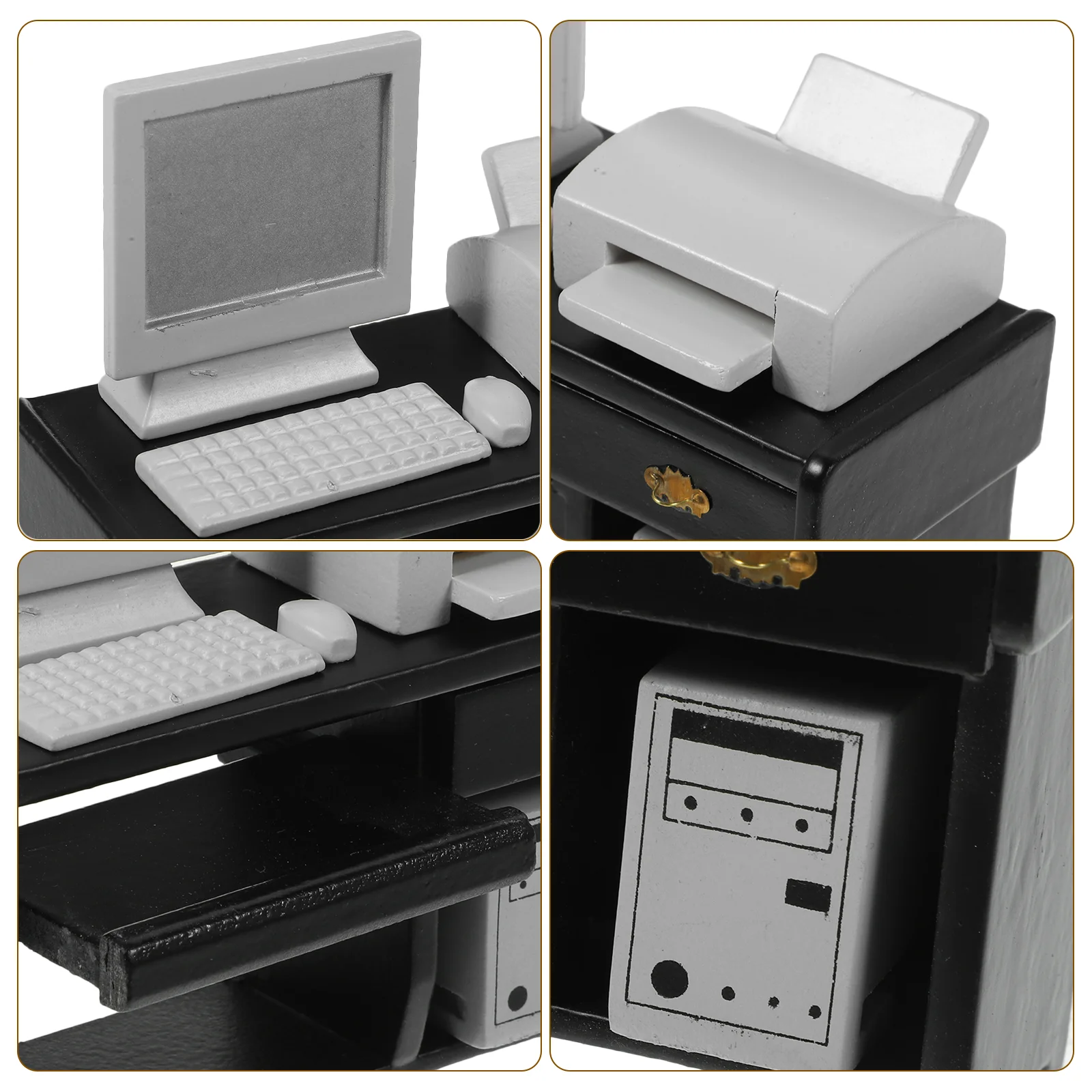 Mini Computers Office Scene Props Furniture Miniatures Accessories Toy for Crafts Decor Desk Black Dollhouse