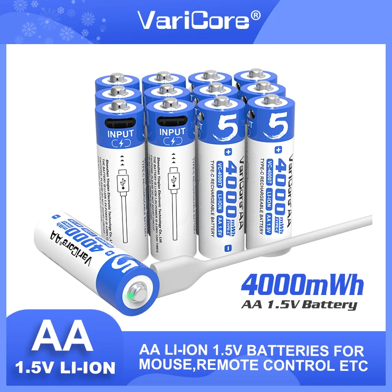 

1-50PCS VariCore 4000T Original AA 1.5V 4000mWh Large Capacity Lithium Rechargeable Battery Type-C USB Fast Charge for Mouse Toy