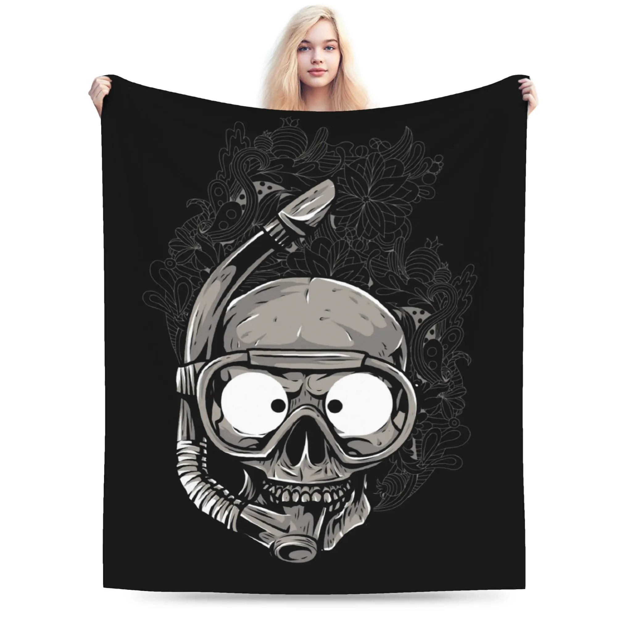 Custom Sofa Fleece Scuba Skull Dive Diver Throw Blanket Warm Flannel  Blankets for Bedroom Office Sofa Bedspreads