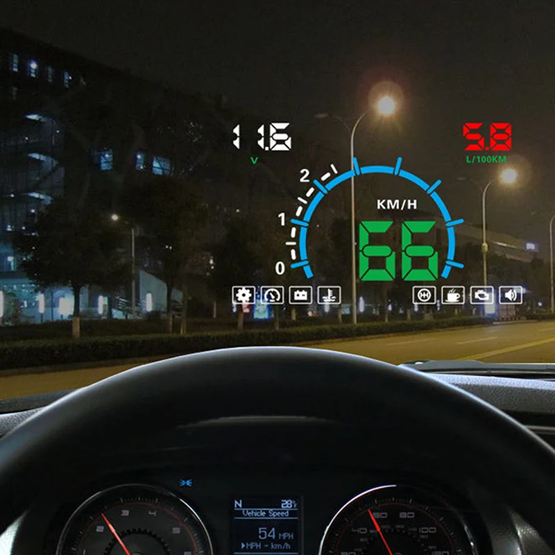 Car Driving Information Head Up Display Speedometer Oil Consumption Speed Water Temperature Windshield Projector OBD2 HUD Truck