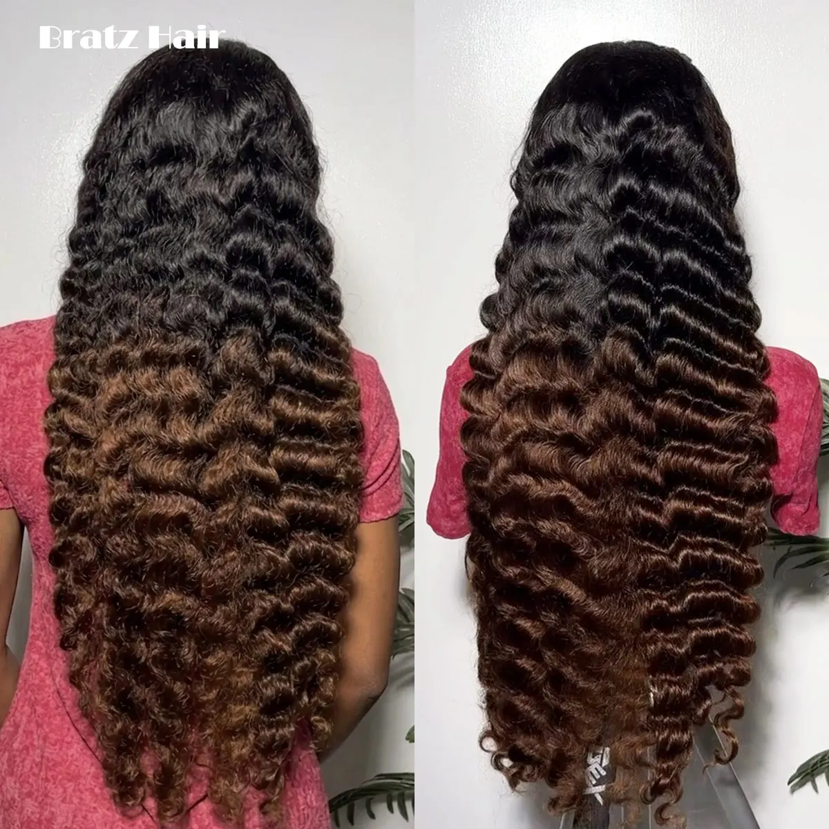 

Human Hair Ombre Black Brown Deep Wave Wig Ready to Wear 13x4 HD Lace Front Glueless Wig for Woman T1B/4 Colored Deep Wave Wigs