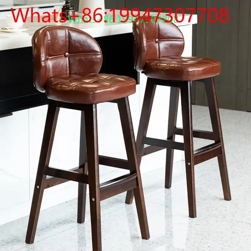Modern simple wooden bar chair imported rubber wood to create curved soft bag large backrest design light luxury high chair