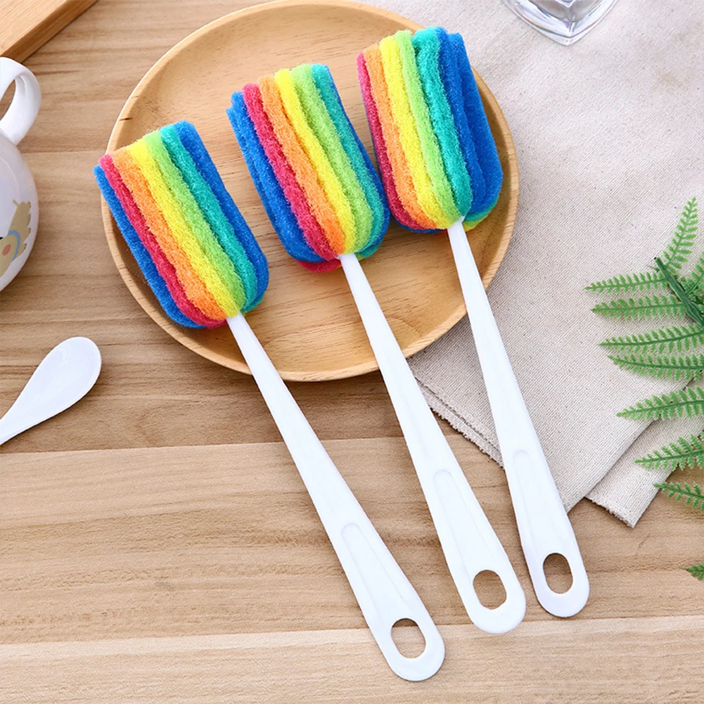 Creative Colorful Sponge Cup Cleaning  Brush With Long Handle for Cleaning Baby Bottles Drinking Cups Thermos Cups Pots Bowls