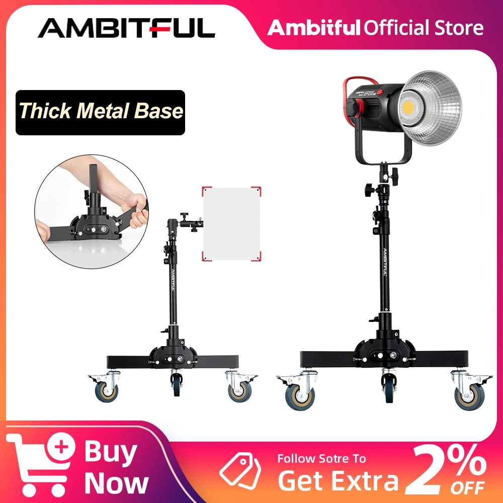

AMBITFUL 93-147cm Heavy Duty Light Stand Studio 61-81cm Wheels Tripod 20KG Max Loaded Studio Floor Light Stand