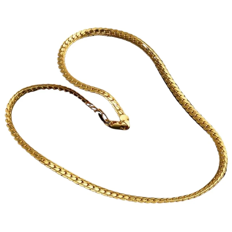 Fashion Necklace Fashion Trendy Men's Curb Chain Internet Celebrity Hot Sale 5mm Yellow Gold Color Does Not Fade for Boyfriend