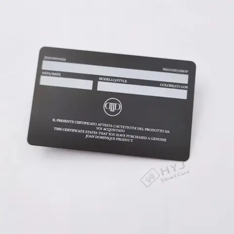 Cartão de certificado de logotipo de marca personalizado por atacado de fábrica Cartão de garantia de PVC Cartões de autenticidade profissional