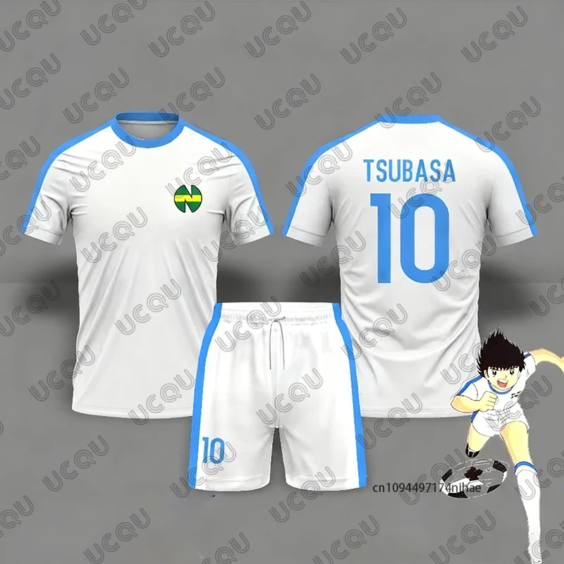 2 Piece Outfit Children Tracksuit Captain Tsubasa Football No.10 Print Tshirt+Shorts Set Casual Suit Sports Kids/Adult Clothes