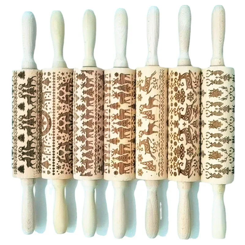 

Christmas Rolling Pin Beech Rolling Pin Cookies Xmas Reindeer Print Baking Kitchen accessories Dough Roller