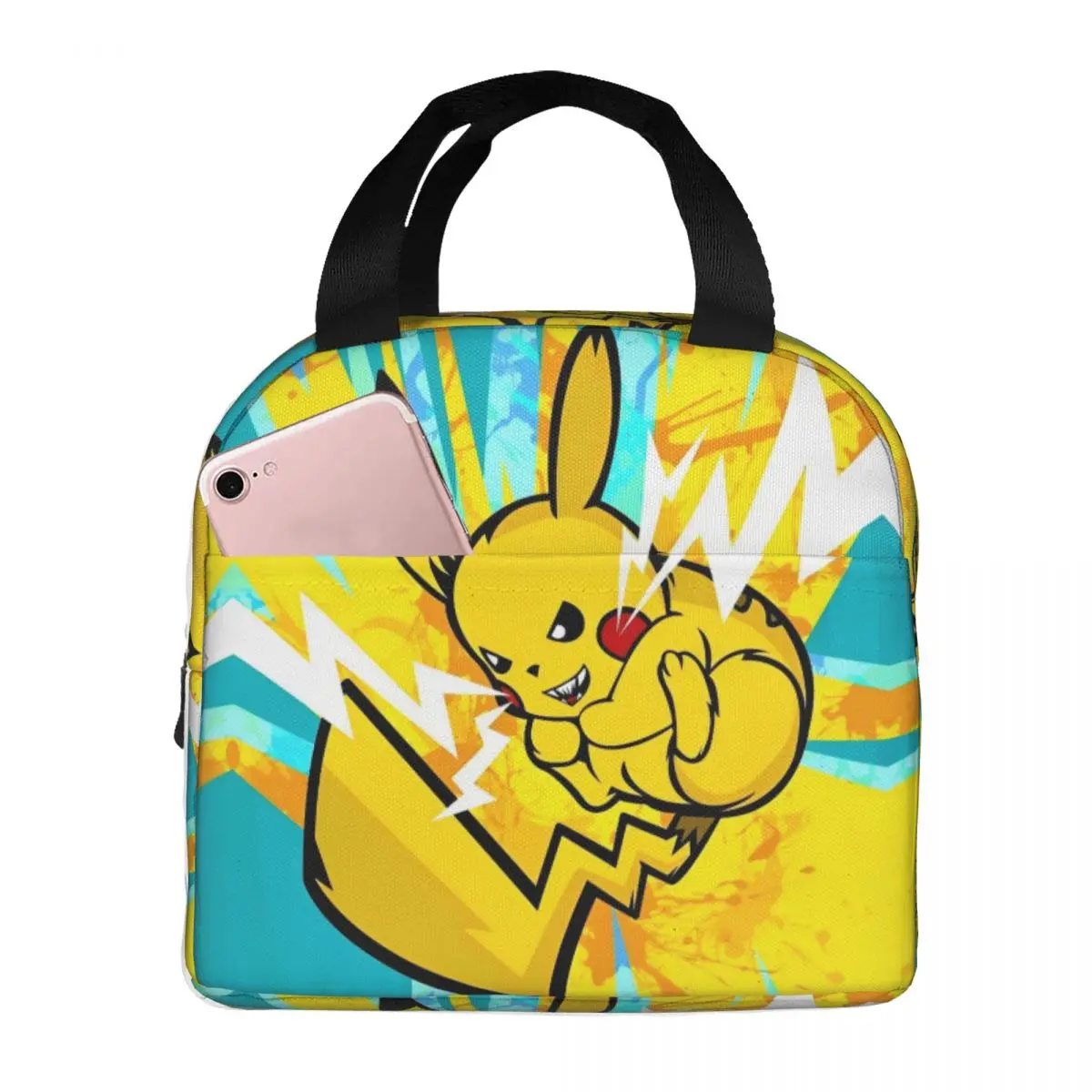 Pokemon Pikachu Lunch Bag Cartoon Portable Lunch Box Picnic Print Cooler Bag Retro Oxford Thermal Tote Handbags