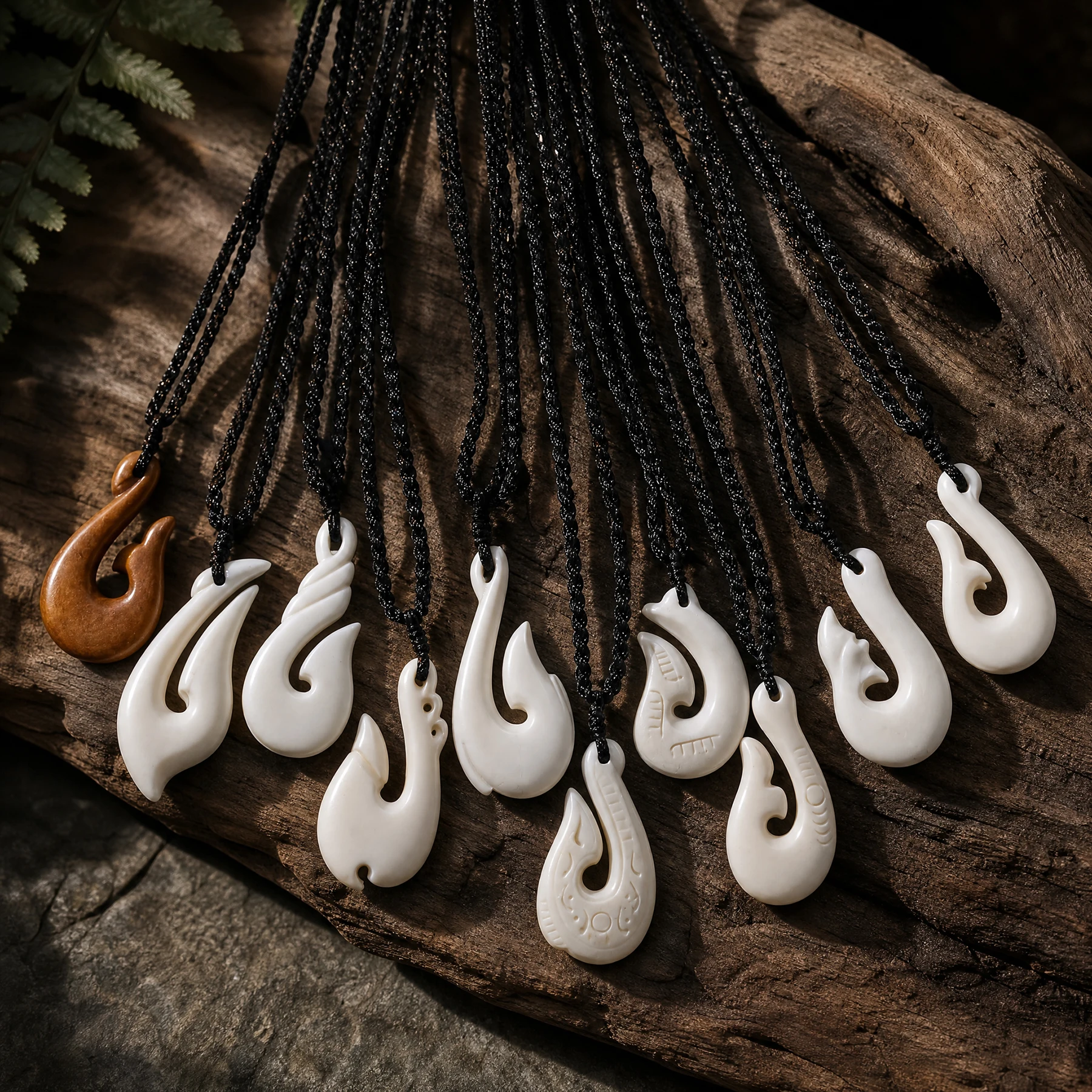 1PC Hawaii Surfer Schmuck handgemachte geschnitzte Yak Knochen Fisch Haken Anhänger Neuseeland Maori Tribal Halsband Damen Herren Halskette – Detail 4