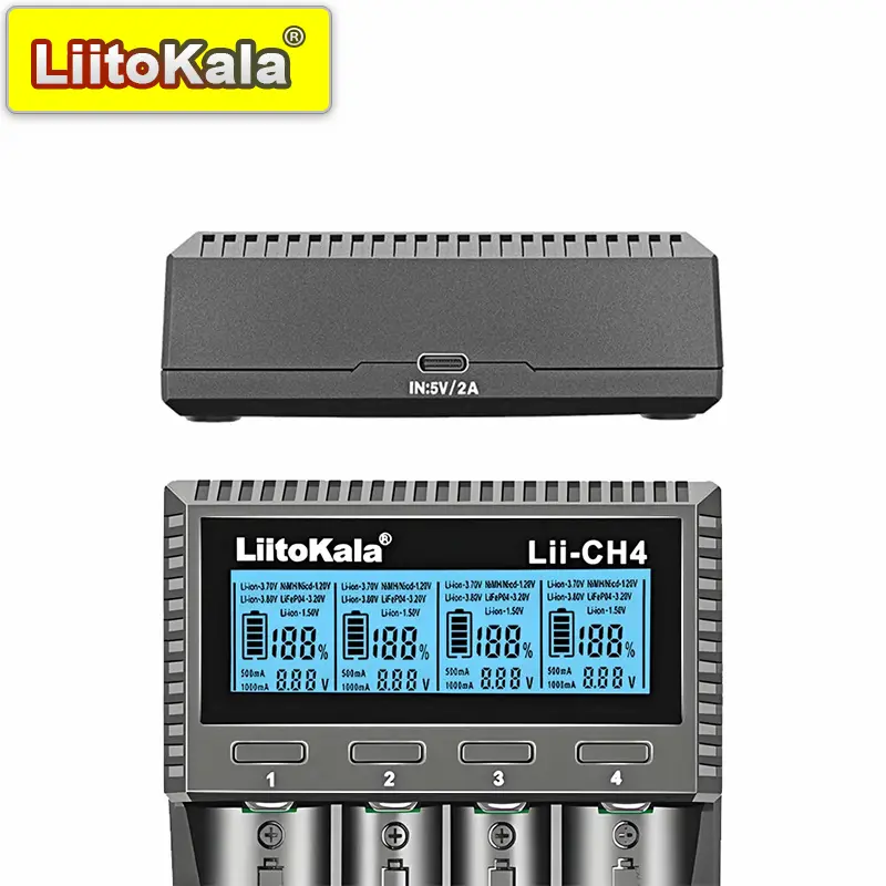 شاحن ذكي قابل لإعادة الشحن LiitoKala Lii-CH4 CH2 لبطاريات Li Ion 3.7V 3.85V 18650 وNi MH AA AAA 1.2V 1.5V وLiFePO4 3.2V/3.65V مع إضاءة LED 0.5A 1A - 2