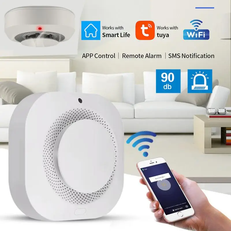 WiFi Smoke Detector para Alarme de Incêndio, Alarme Inteligente com App, Notificação e Registros de Alarme, Detector de Incêndio Sem Fio, Verificação Automática do Trabalho