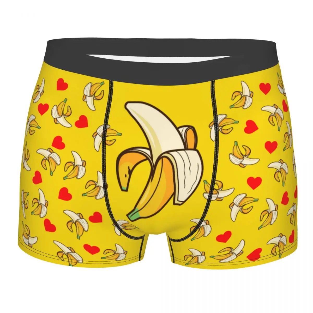 Funny Banana And Heart Pattern Boxer Shorts For Men 3D Printed Personalized Custom Underwear Panties Briefs Stretch Underpants