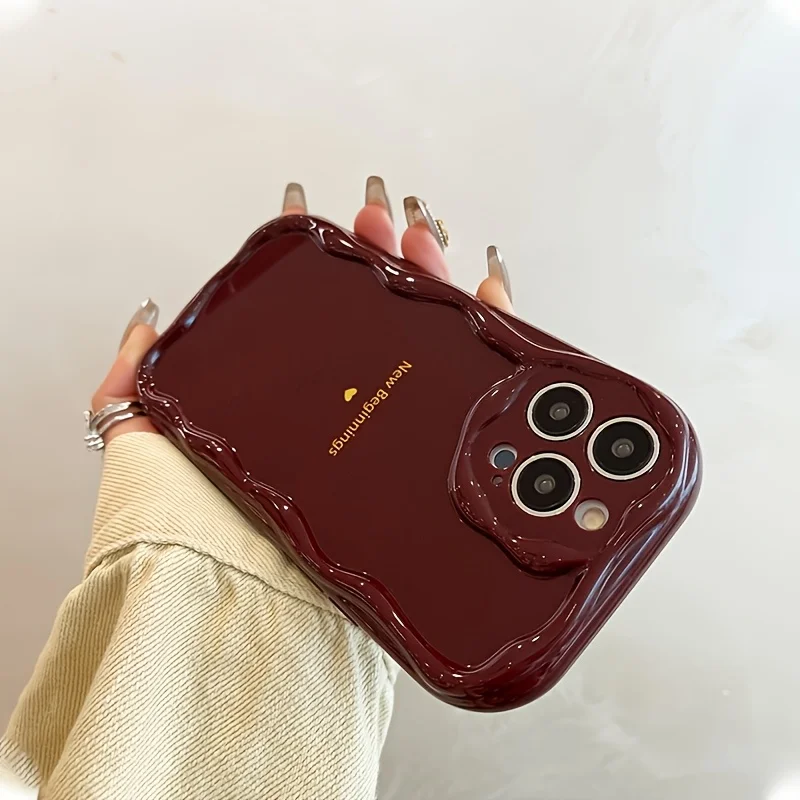 Neue Anfänge Retro Weinrote Wellenförmige Handyhülle für iPhone 17 15 13 11 12 14 16 17 Pro Max Plus mit Linsenschutz Silikonhülle für Damen – Detail 4