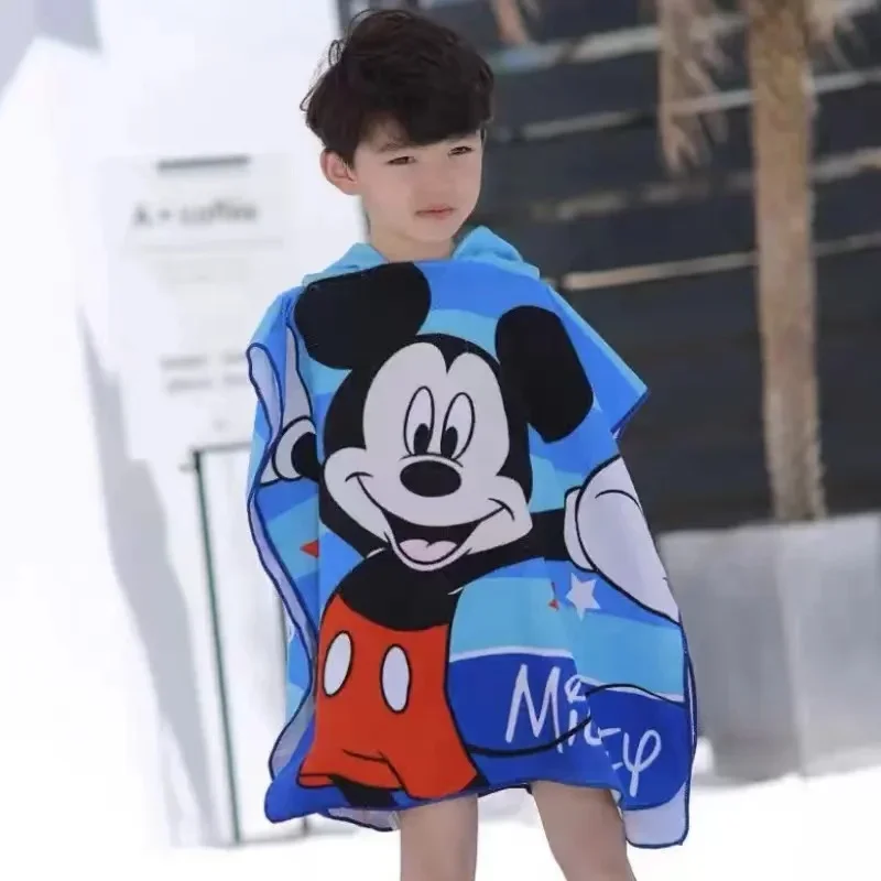 Baby Boy Girl Bath Towels Cartoon Mickey Spiderman Frozen Elsa Cars Children Hooded Sand Cloak Dry Absorbent Microfiber Bathrobe