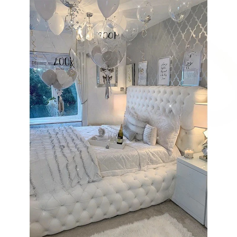 

Simple, modern, fabric bed, Nordic, pull button, storage, double bed