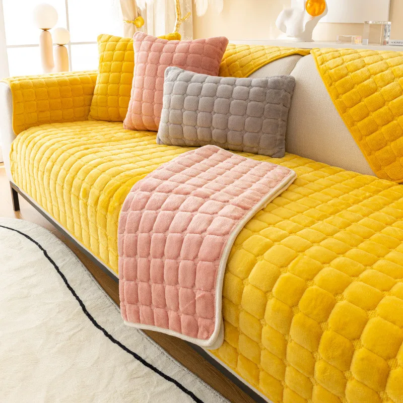 1pcs Winter  Soft Warm Velvet Solid Color Couch Durable Dustproof Cushion Furniture Protector For Living Room
