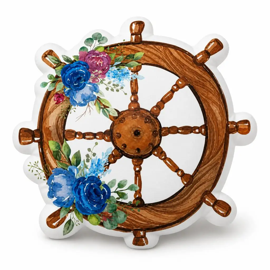 Nautical Ship Wheel Maritime Coastal Floral Plush Pillow Cushion Irregular Stuffed Throw Pillow Home Decor Gift Sofa Bed