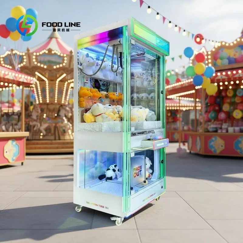 9pcs customized gradient‑light crane machine prize pusher full transparent coin‑bill operated for plush doll retail arcade