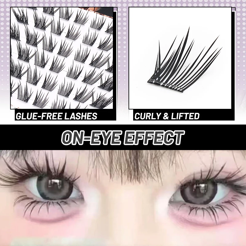 DINGSEN 6 Reihen Kleberfreie Fuchsaugen-Effekt Cluster-Wimpern Selbstklebend Wiederverwendbar Koreanische Geflügelte Manga-Wimpern für den täglichen Gebrauch Katzenwimpern – Detail 5