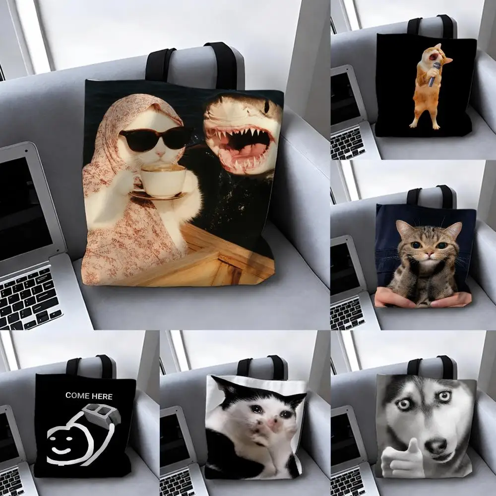 Animal Funny Humorous Cat Storage Bags Storage Bag Canvas Tote Bag Foldable Reusable Shopping gifts commuting