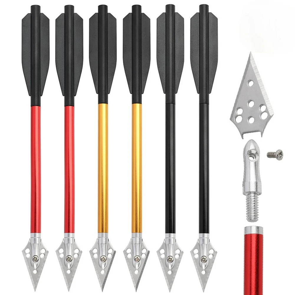 

12X 6.7" Crossbow Bolts Aluminum Arrow Archery Screw-in Blade Broadheads Hunting Shaft Material Aluminum Plastic Fletching