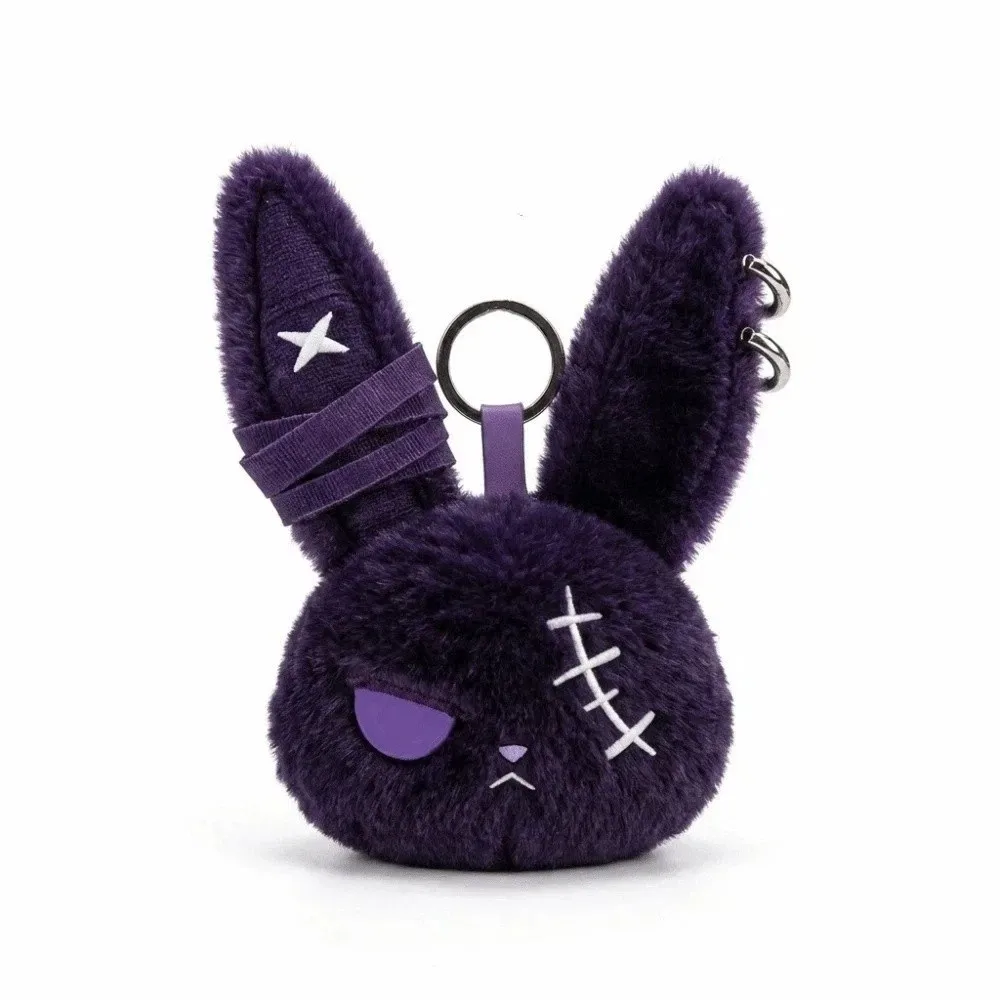 PP Cotton Bunny Keychain Gothic Animal Wounded Rabbit Keyring Spooky Design Dark Style Cute Furry Bag Pendant Gift For Women