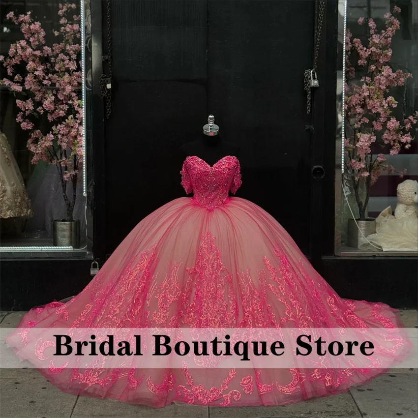 プリンセスキンセアニェラボールガウン,カスタマイズされたボールガウン,ピンク,ソフト,アップリケ,ボールガウン,ラグジュアリー,ホット,ピンク,ページェント,15番目,2025, 16ビーズ