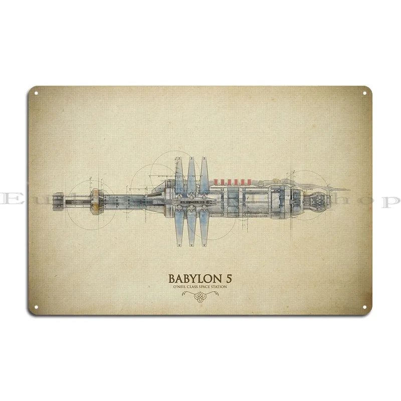 Babylon 5 Blueprint Metal Plaque Decoration Funny Vintage Create Design Pub Tin Sign Poster