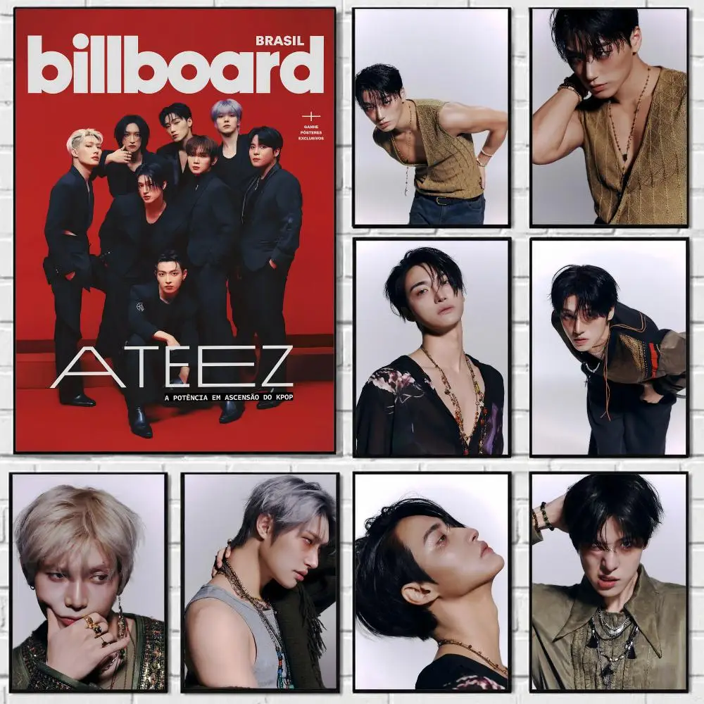 Boy Group ATEEZ Poster Self-adhesive Art Waterproof Paper Sticker Coffee House Bar Room Wall Decor