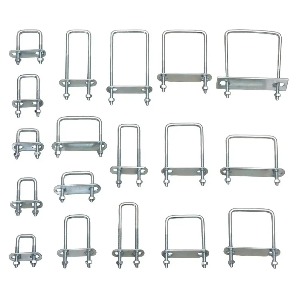 2Sets Durable Iron Square Clamp Right Angle U-bolt Screw Pipe U-clamp With Baffle M6 Squa Bolt