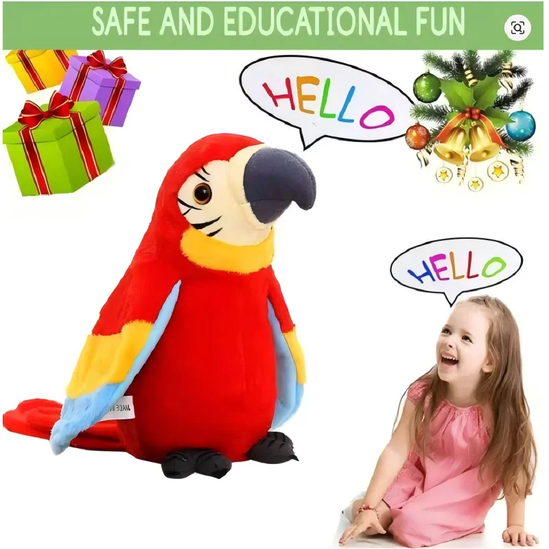 Cute Talking Macaw Parrot Toy, Voice Recording Repeating Plush Bird, Funny Interactive Stuffed Animal for Toddlers & Kids, Safe