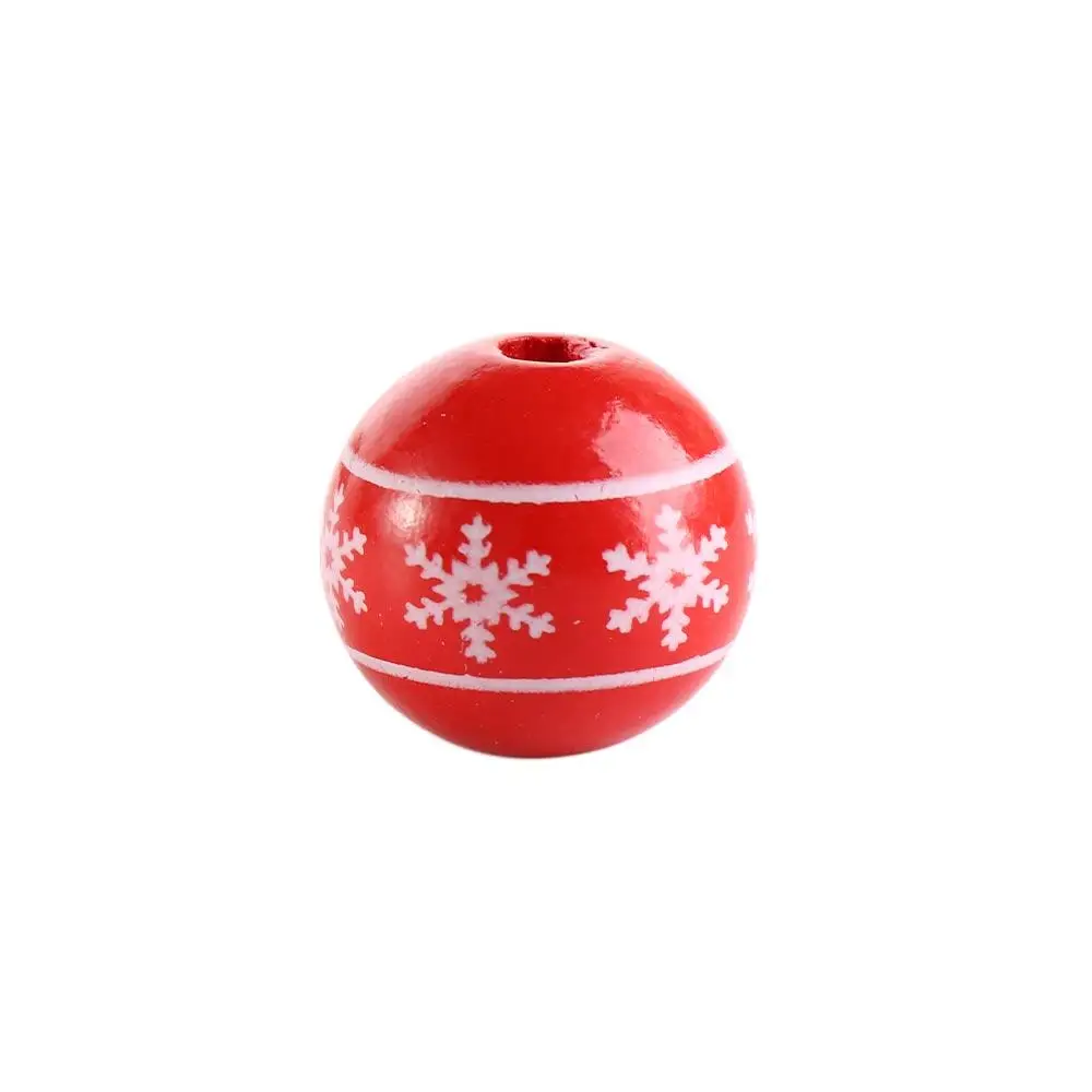 Cuentas redondas para árbol de Navidad, 50 piezas, cuentas de madera de Color, copo de nieve, 16mm