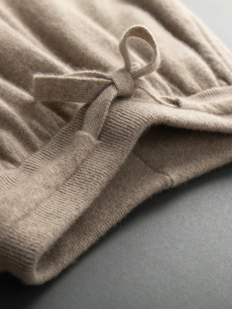 Men's Straight pants 100% Goat Cashmere Soft Warm Solid High Waist Trousers Autumn Winter Casual Knitwear Pants Korean Popular