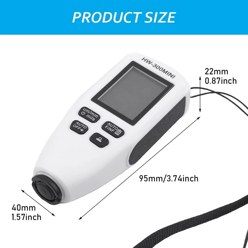 Testeur de jauge d'épaisseur de revêtement de voiture, blanc, automobile, 1 pièce