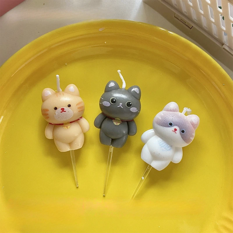 3pcs Cat Dog Birthday Candles Cake Decoration Kids Puppy Cake Toppers Pet Birthday Candles Party Baking Supplies