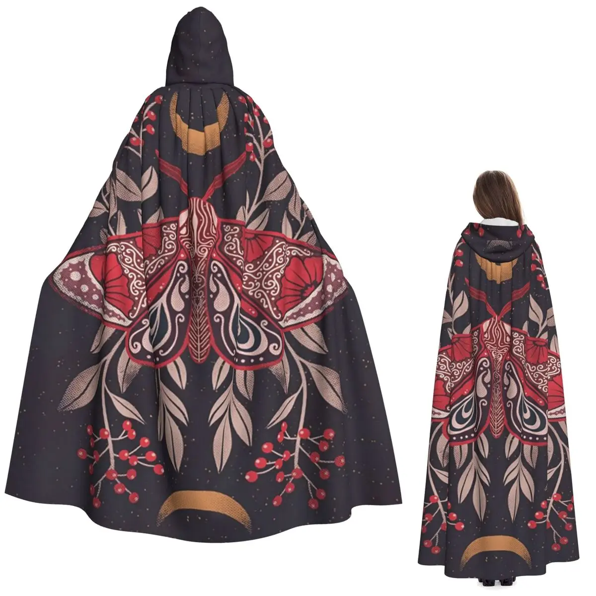 

Moth Wings Long Hooded Cloak Witch Medieval Costume Cosplay Cape HalloweenParty Adult Unisex